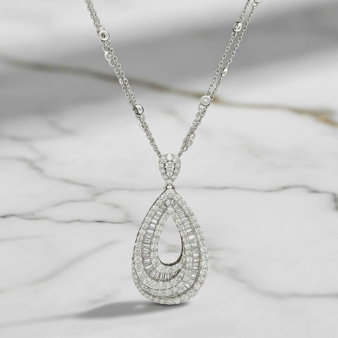 Elegant 1.81CT Pear-Shaped Diamond Pendant – 14KT White Gold