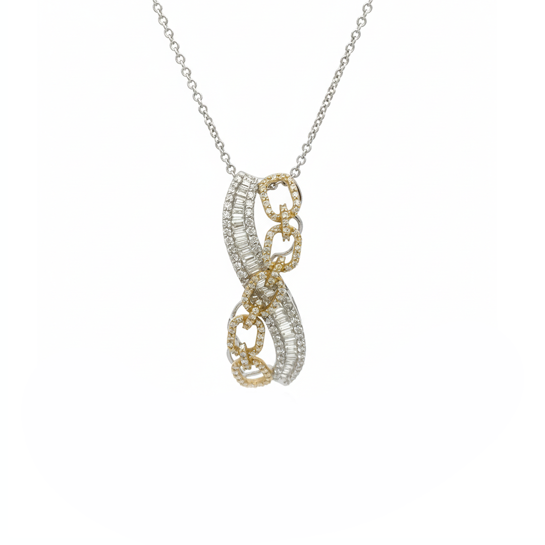 14K Two-Tone Diamond Pendant 1.36CT – Baguette & Round Design