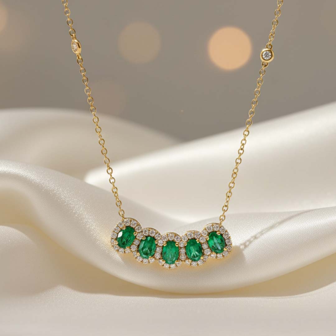 Emerald and Diamond Necklace in 18KT Yellow Gold – 1.90CT Emeralds, 1.02CT Diamonds