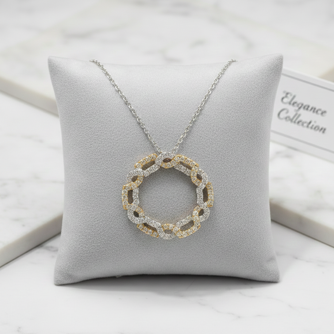 14K Two-Tone Gold 1.66CT Diamond Chain-Link Circle Pendant