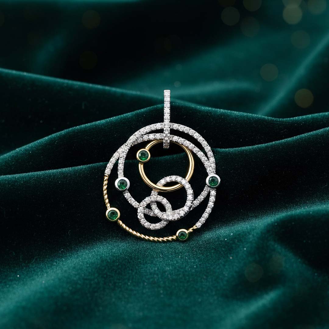 Modern Platinum Pendant with Emerald and Diamond Accents | 0.30CT Emerald · 0.87CT Diamonds
