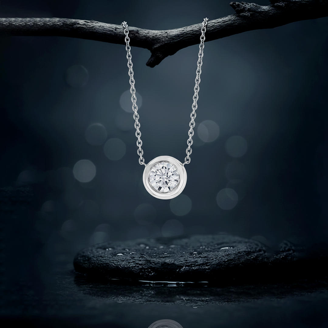 14K White Gold 1.02CT Bezel-Set Diamond Solitaire Pendant