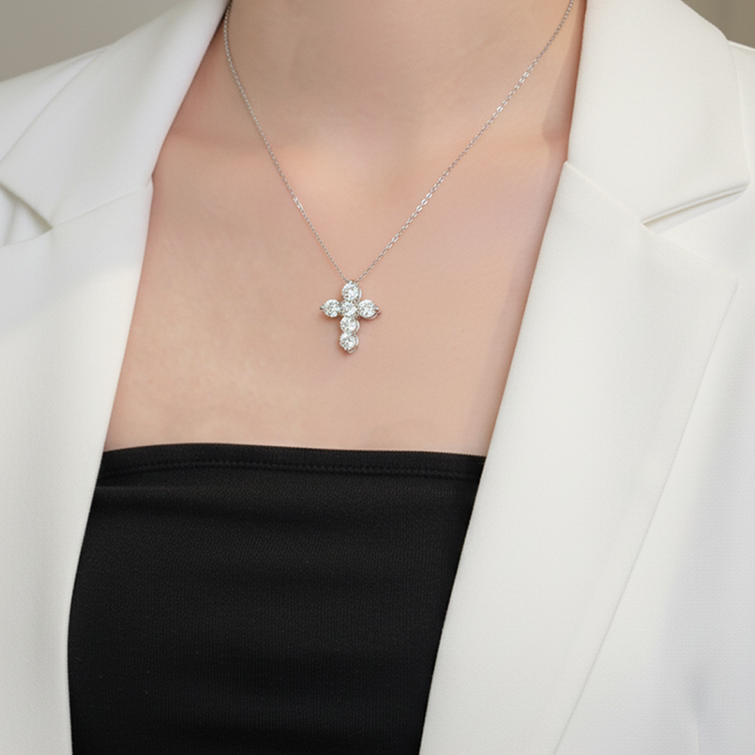 14KT White Gold Diamond Cross Pendant — 3.16 Carats