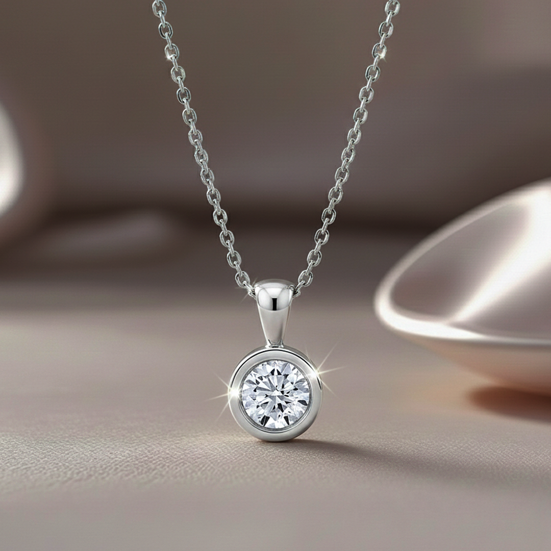 14K Gold 0.31CT Bezel-Set Diamond Solitaire Necklace