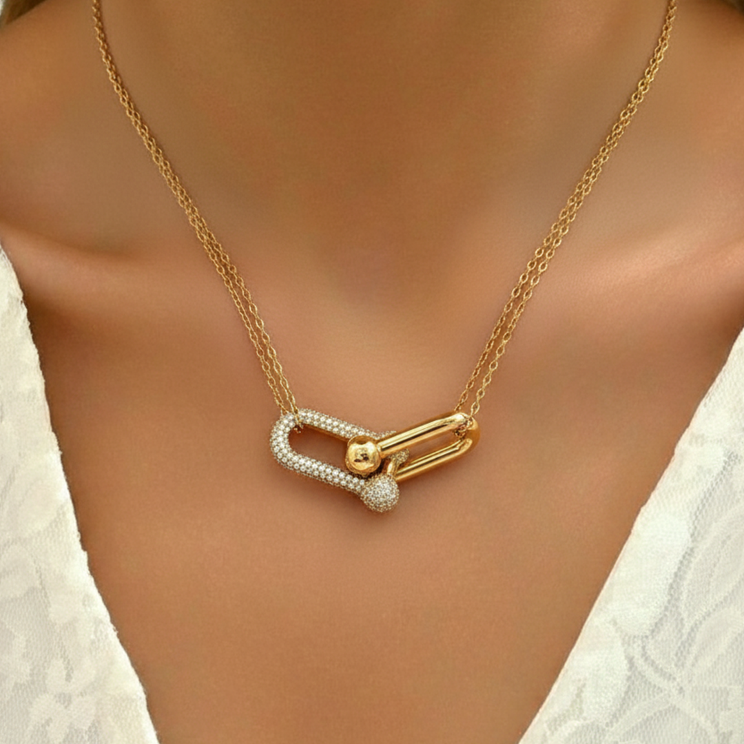 18KT YG Pave Diamond Carabiner Pendant Necklace – 1.33 CTW