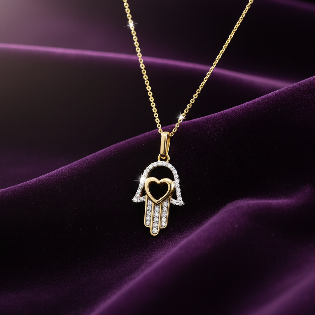 π 14KT Gold Heart Hamsa Diamond Pendant β 0.12 CT