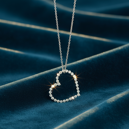🤍 14KT White Gold Diamond Open Heart Pendant – 0.26 CT