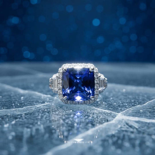 18K Gold Tanzanite & Diamond Masterpiece – 6.17ct Natural Tanzanite, 1.40ct Halo Diamonds