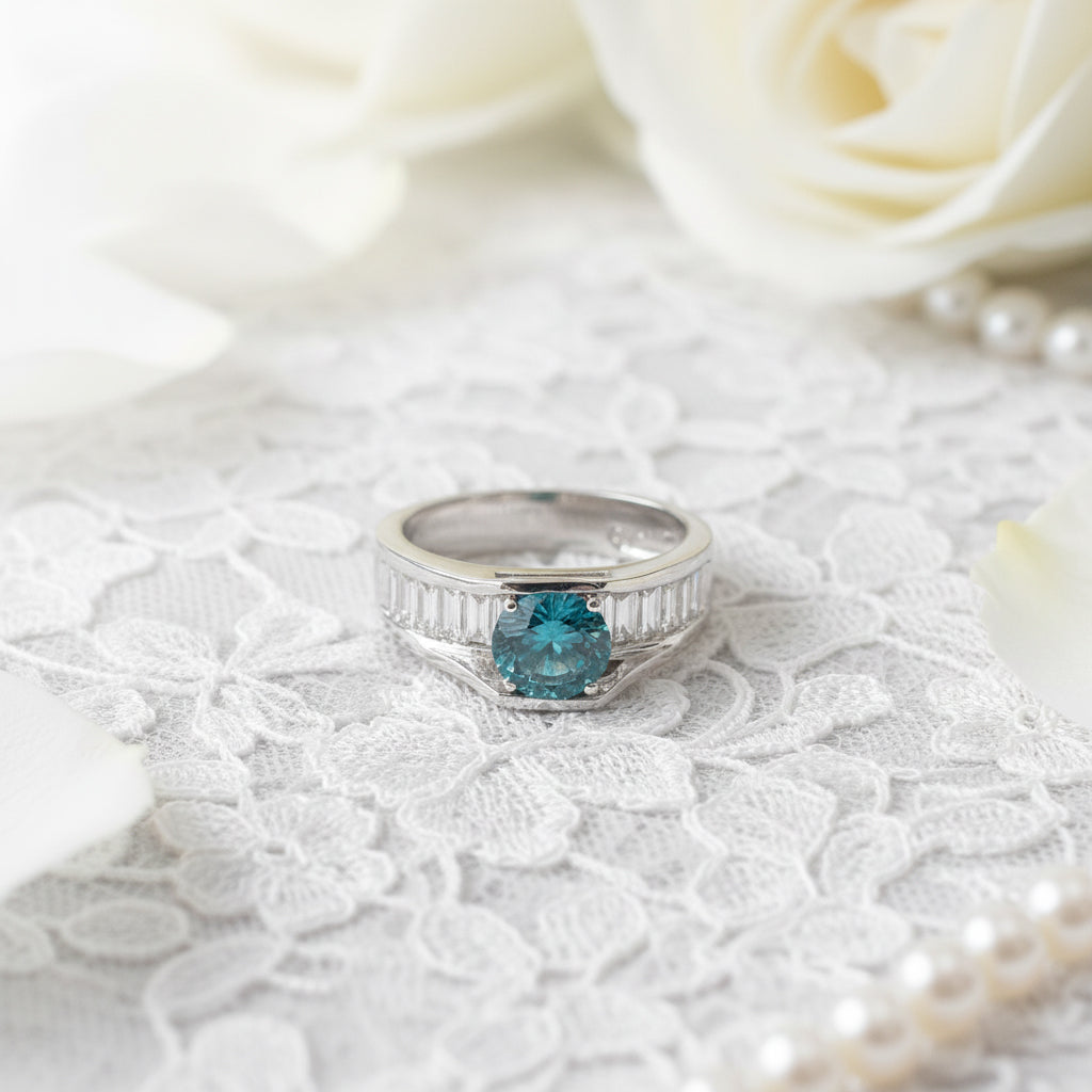 14K White Gold Blue Diamond Baguette Ring – 2.34 CTW Channel Set Modern Luxury