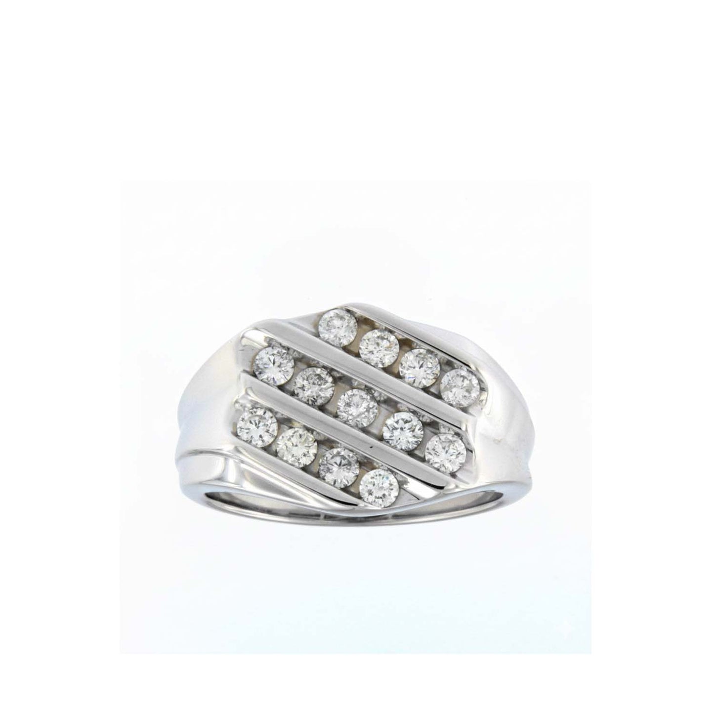 Contemporary Brilliance – Men’s 14KT Gold (2.00 CT. TW. )Diagonal Diamond Row Ring