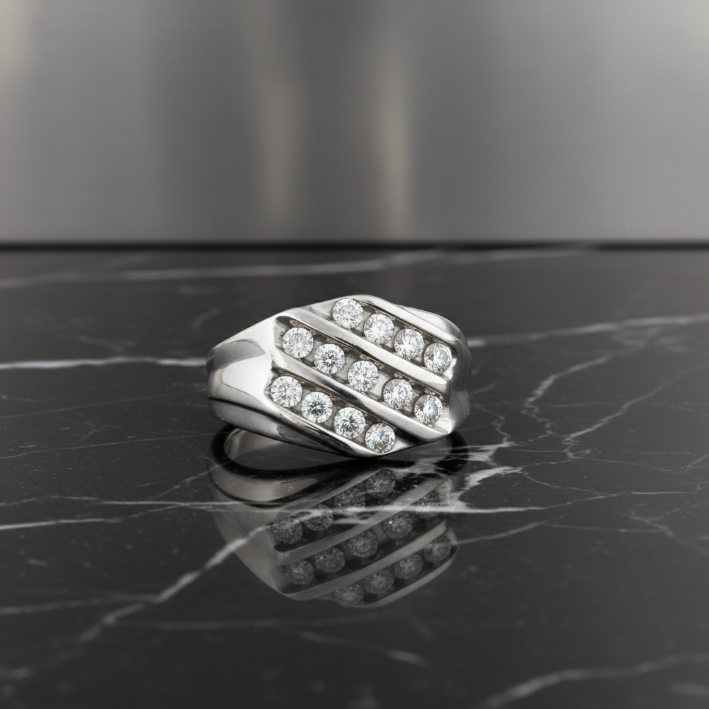 Contemporary Brilliance – Men’s 14KT Gold (2.00 CT. TW. )Diagonal Diamond Row Ring