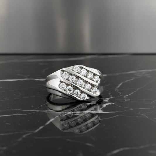 Contemporary Brilliance – Men’s 14KT Gold (2.00 CT. TW. )Diagonal Diamond Row Ring