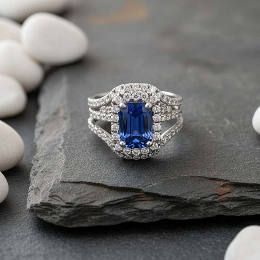 Luxury 8.00ct Tanzanite & 0.60ct Diamond Ring in 18K Gold