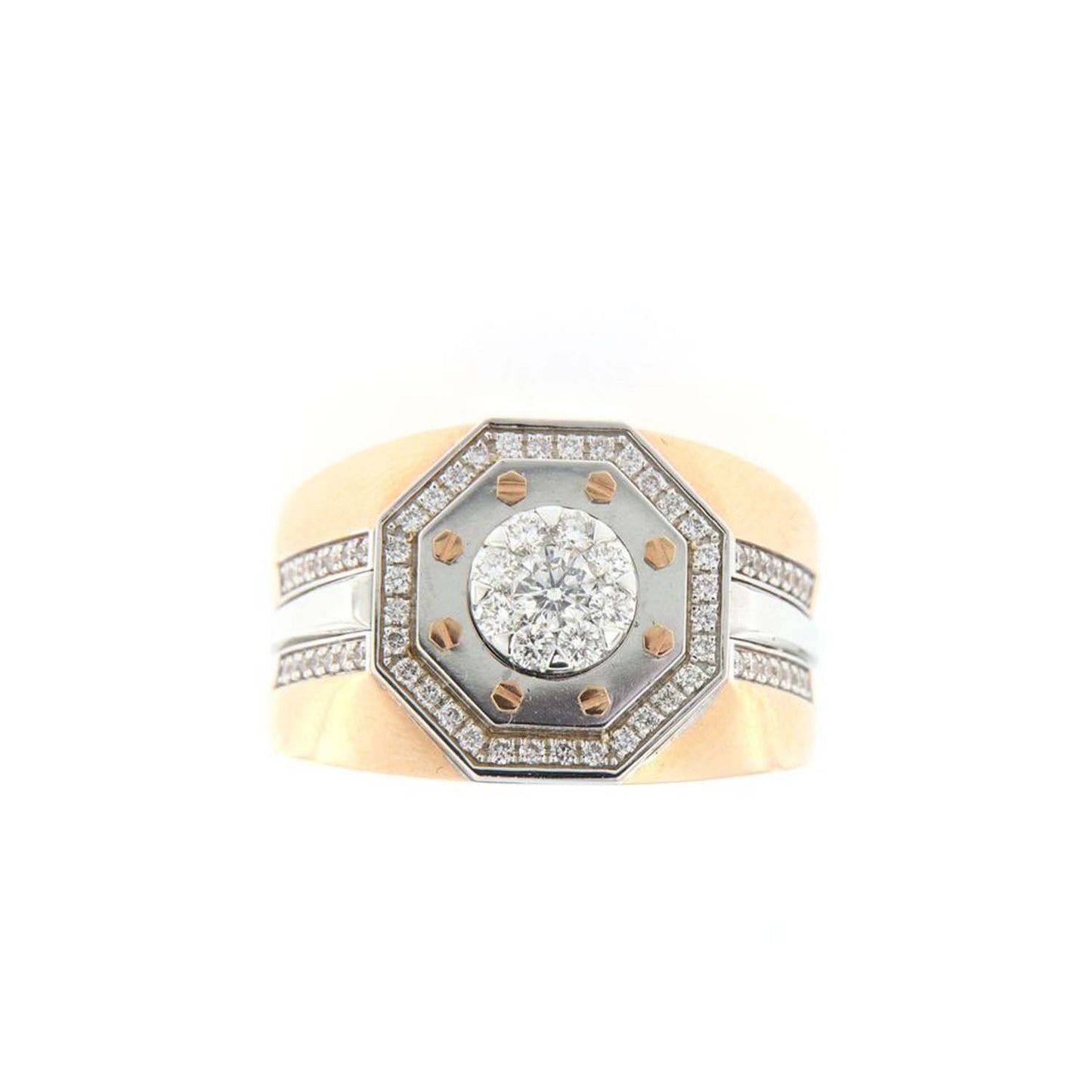 Distinctly Bold – 18KT Gold (0.90 CT. TW.) Pavé Accented Octagonal Cluster Diamond Ring