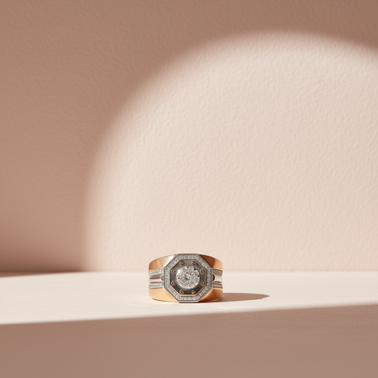 Distinctly Bold – 18KT Gold (0.90 CT. TW.) Pavé Accented Octagonal Cluster Diamond Ring