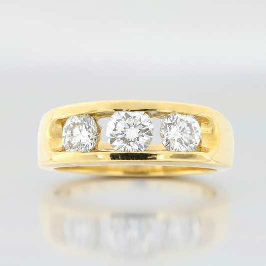 14KT Gold Diamond Ring with 1.55 CT Natural Diamonds – Gold Band with Three Round-Cut Diamonds