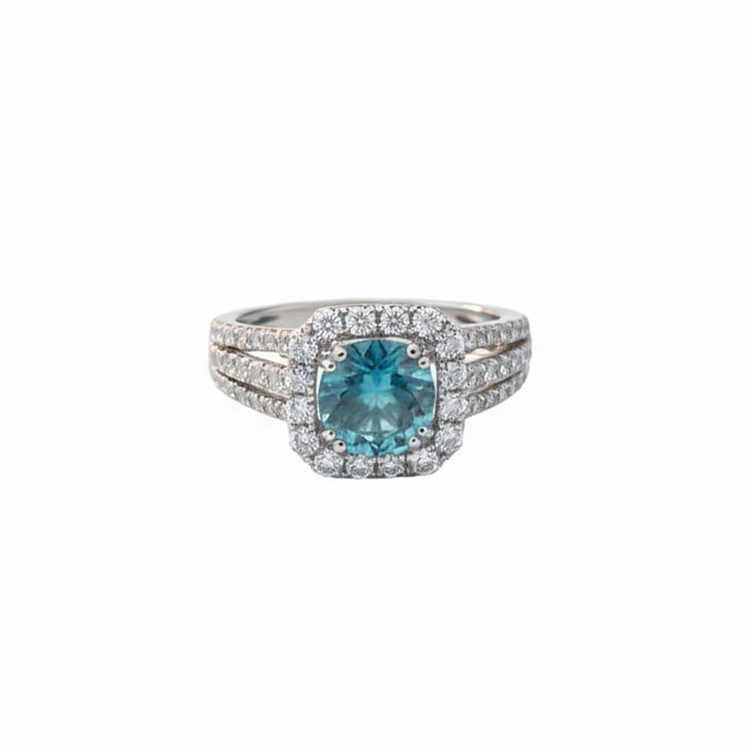 18K Gold Blue Diamond Halo Ring – 2.59 CTW Split Shank Modern Luxury Design