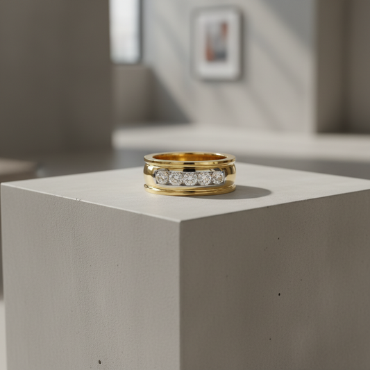 Men’s 14KT Yellow Gold (1.00 CT. TW.) Channel Set Diamond Ring – Timeless Luxury & Comfort Fit