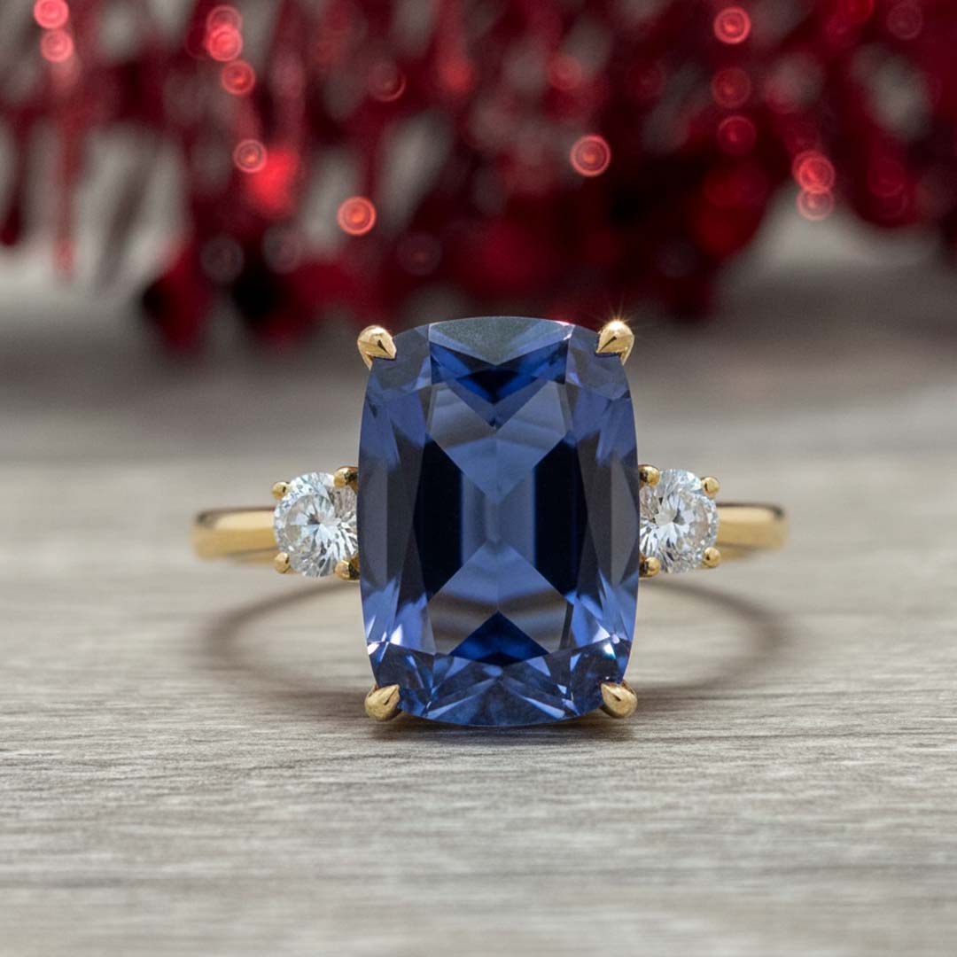 14KT Yellow Gold Radiant Cut Tanzanite Ring – 8.00CT Center Stone with 0.60CT Diamond Accents