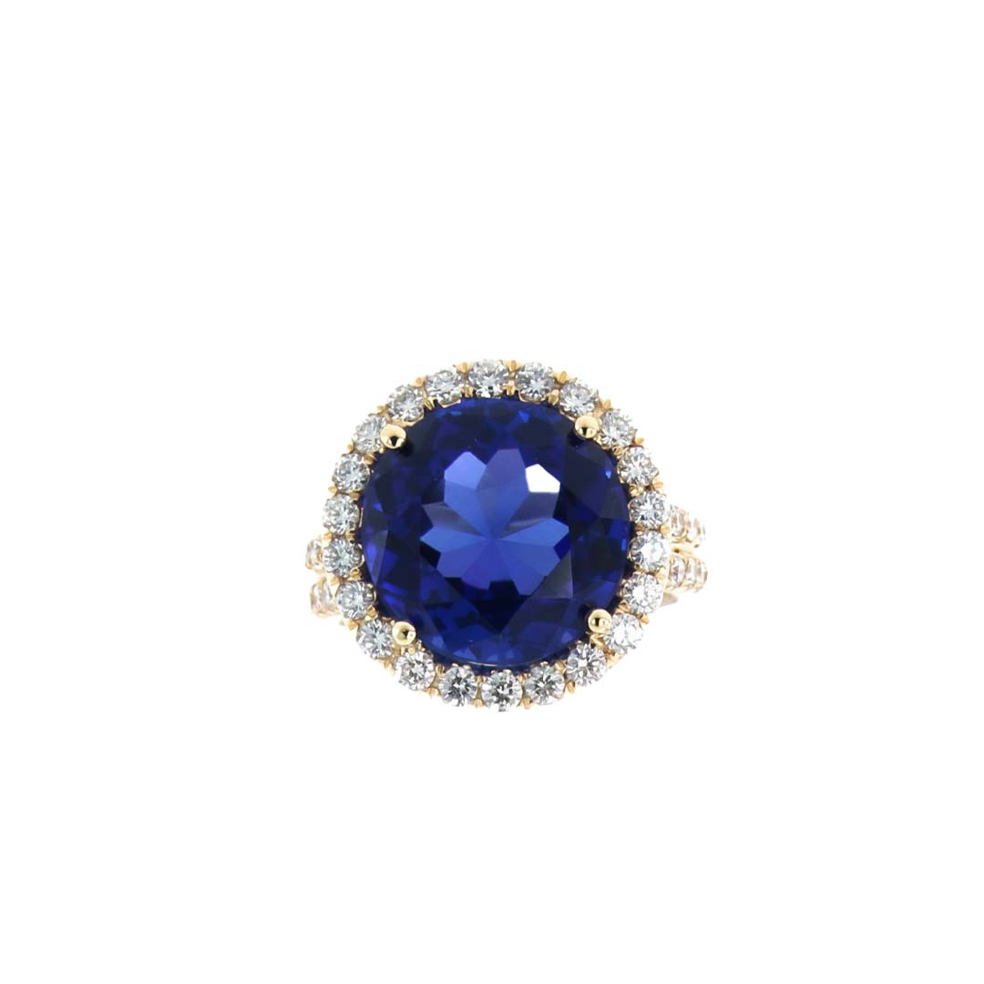 Timeless Radiance: 14K Gold Tanzanite & Diamond Halo Ring – 11.07ct Natural Oval Gemstone