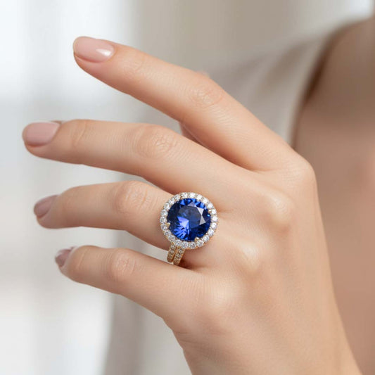 Timeless Radiance: 14K Gold Tanzanite & Diamond Halo Ring – 11.07ct Natural Oval Gemstone