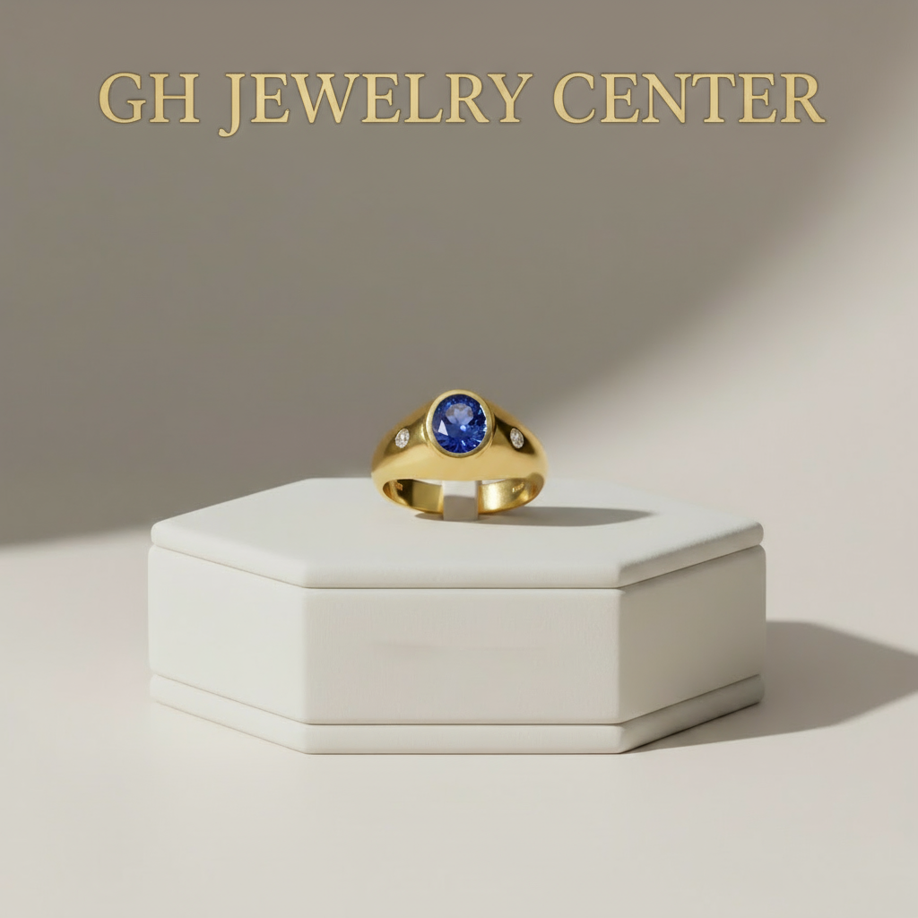 Men’s 14KT Gold Ring with 4.05ct Tanzanite & 0.30ct Brilliant Diamonds