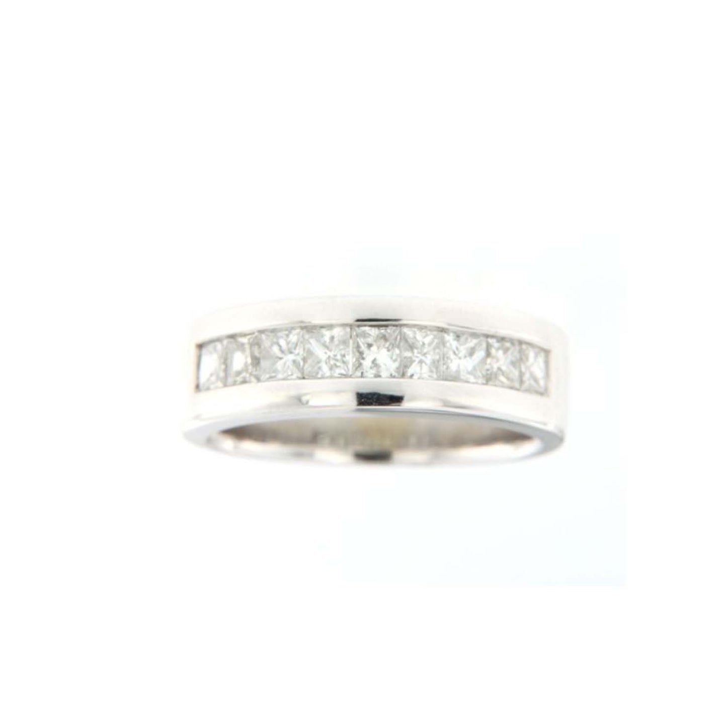 14KT Men’s White Gold Ring Featuring 2.00 Carats of Princess-Cut Diamonds in a Seamless Channel Setting