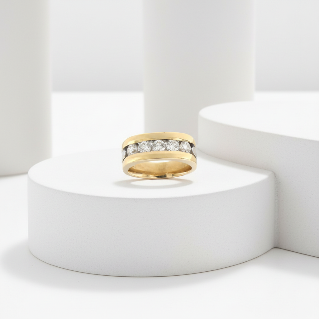Elegant 14KT Men’s Yellow Gold Diamond Ring  (1.25CT. TW.) Channel Set Natural Diamonds