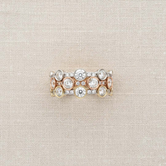 14K White, Yellow & Rose Gold Bezel-Set Diamond Ring – 1.80ct Total of Modern Luxury