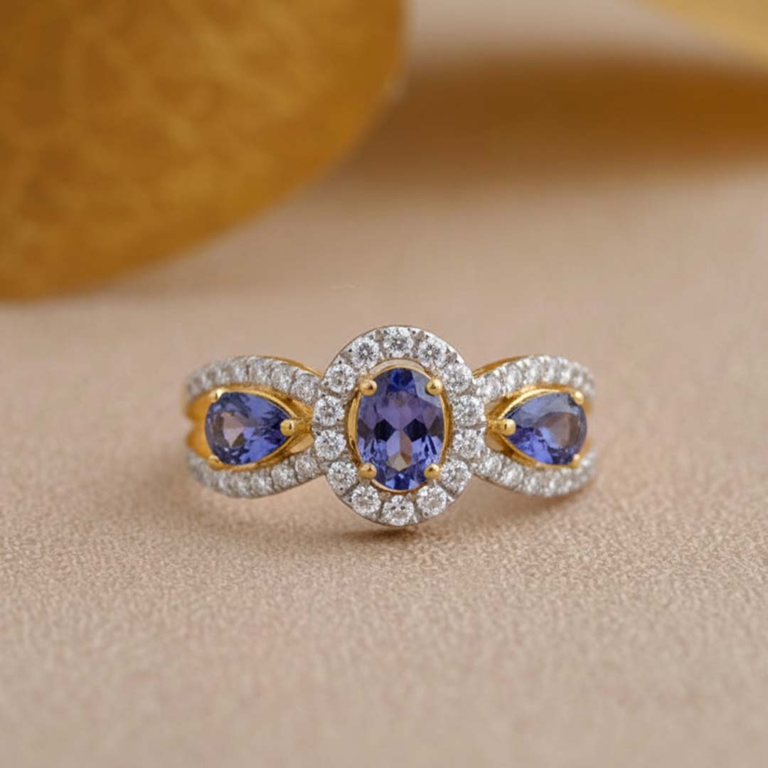 14KT Yellow Gold 1.29 CT Tanzanite & 0.58 CT Diamond Ring