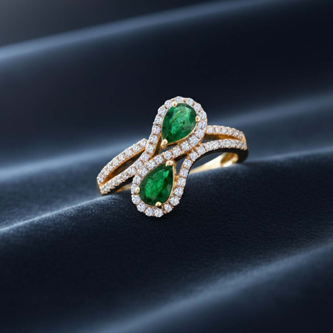 14KT Yellow Gold Two Pear-Shaped Diamond (0.75 CT) and Accent Diamond (0.51 CT) Ring