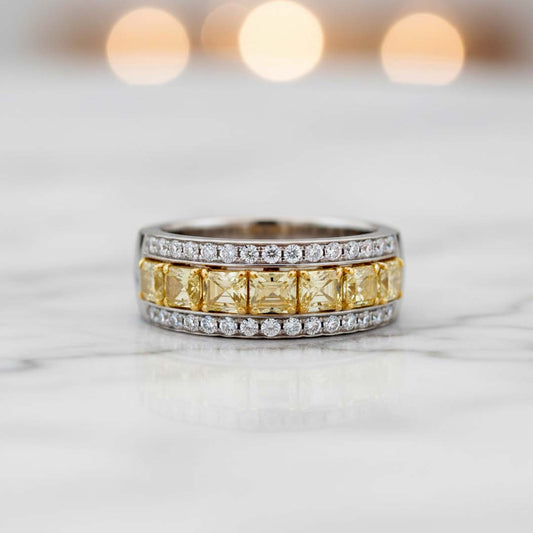 Elegant 18KT Gold Fancy Yellow Diamond Ring with White Diamond Accents