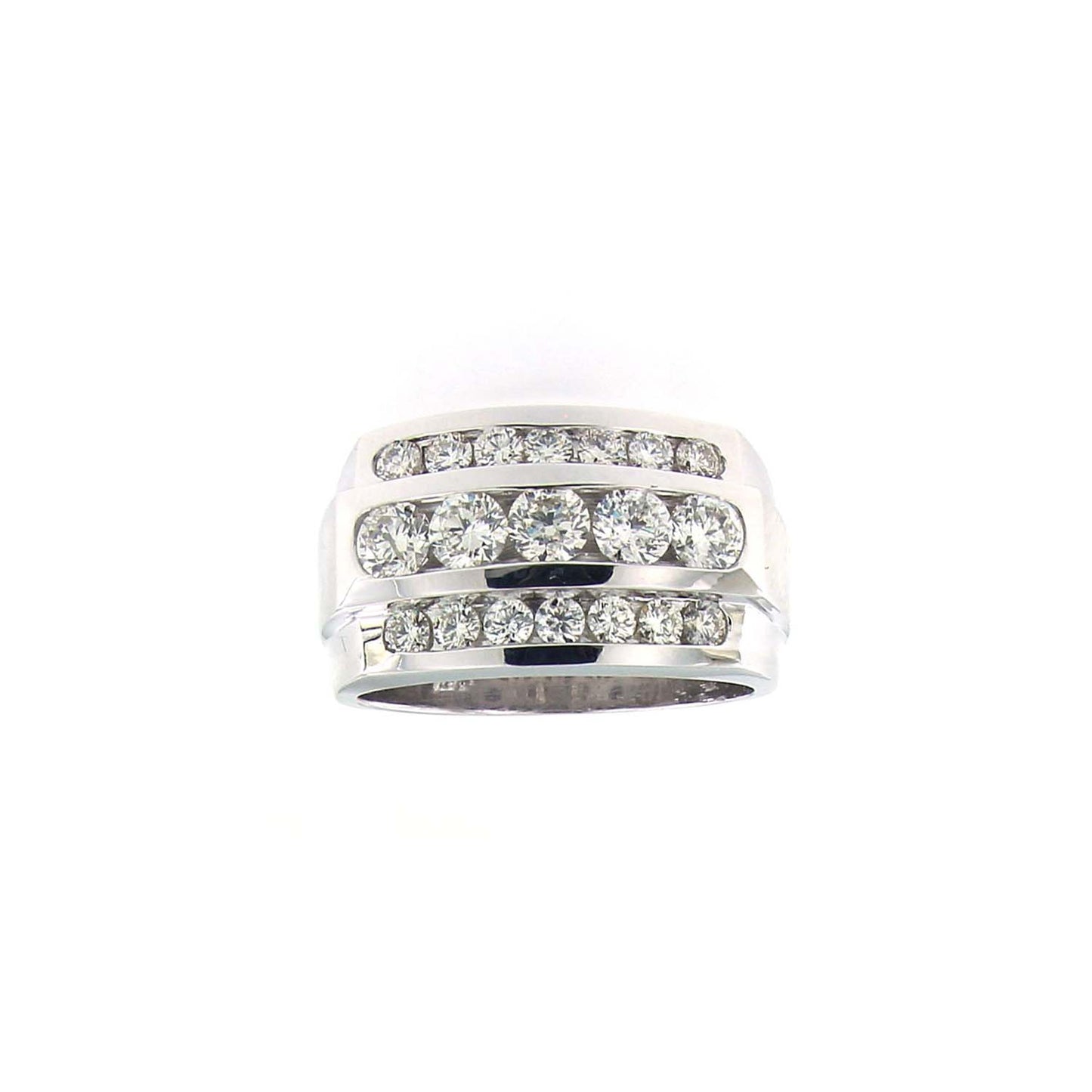 Men’s 14KT Gold ( 2.50 CT. TW.) Three-Row Diamond Ring – Bold Brilliance & Sophistication