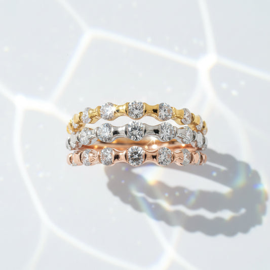 14K Three-Tone Gold Diamond Band – Bezel-Set Design, 1.80 Carats Total Weight