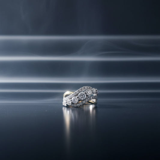 14K Two-Tone Gold Crossover Diamond Ring – 2.20 Total Carats of Timeless Sophistication