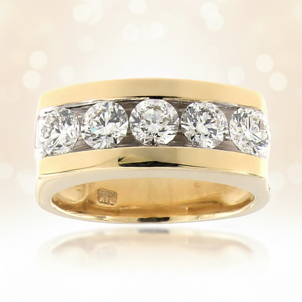 Men’s 14K Gold Channel-Set Round Brilliant Diamond Ring 1.50 CT.TW –Timeless Luxury