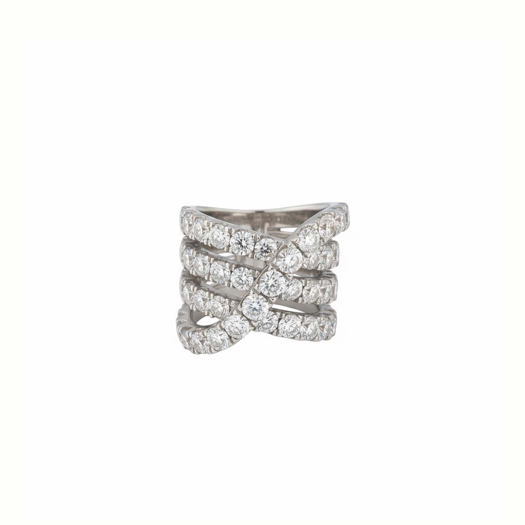 14K White Gold Multi-Band Diamond Statement Ring – 9.00 Total Carats of Dazzling Brilliance