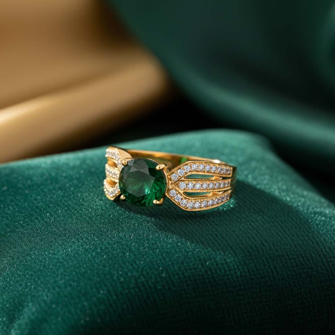 14K Yellow Gold East-West Oval Emerald Ring with Side Diamonds – 2.12 ct Emerald, 0.31 ctw Diamonds
