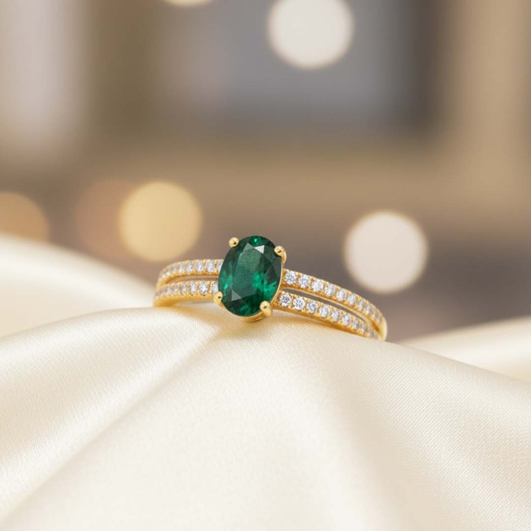 14KT Yellow Gold Oval-Cut Emerald & Diamond Ring (0.77 ct Emerald / 0.20 ctw Diamonds)