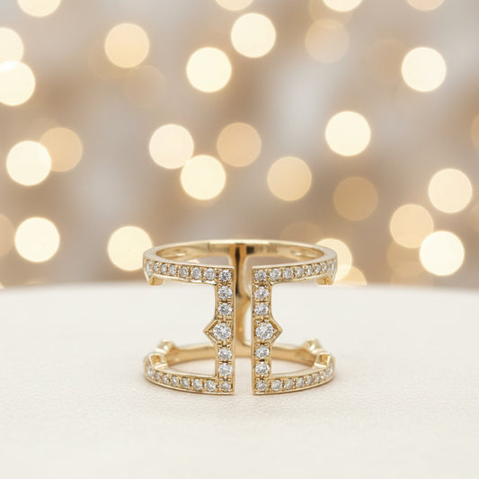 14K Yellow Gold Geometric Open Diamond Ring – 0.43 Total Carats of Modern Sophistication