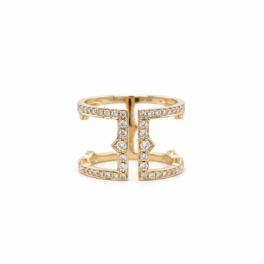 14K Yellow Gold Geometric Open Diamond Ring – 0.43 Total Carats of Modern Sophistication