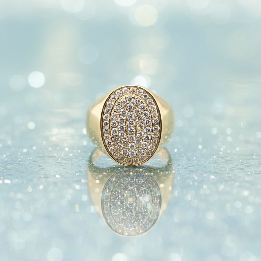 Men’s 10KT Gold 1.10 CT Oval Cluster Diamond Ring – Bold Brilliance & Timeless Elegance
