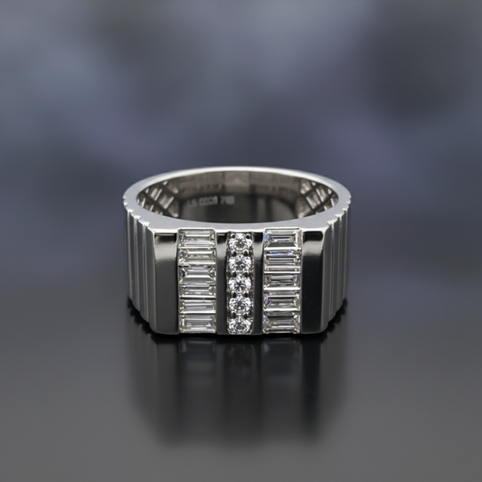 Timeless Sophistication – Men’s 14KT Gold Ring with (1.30 CT. TW.)of Baguette & Round Diamonds