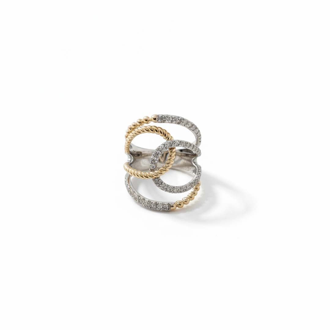 14K Two-Tone Gold Interlocking Circle Diamond Ring – 0.86 Total Carats of Modern Elegance