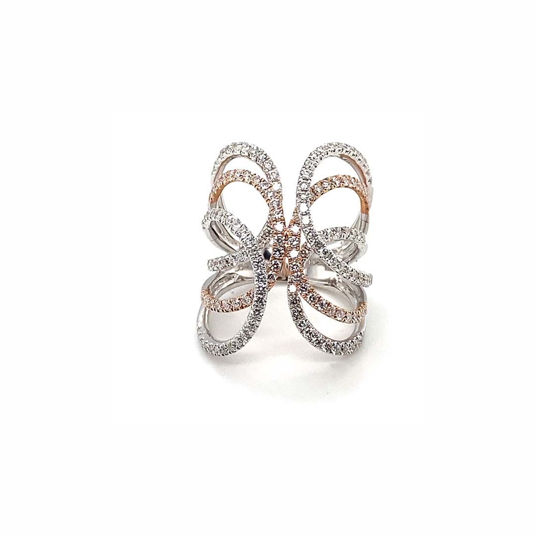 14K Two-Tone Gold Butterfly Diamond Ring – 1.69 Total Carats of Modern Elegance