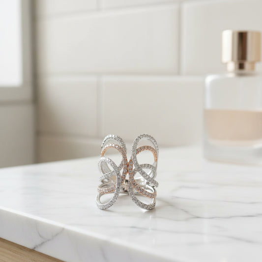 14K Two-Tone Gold Butterfly Diamond Ring – 1.69 Total Carats of Modern Elegance