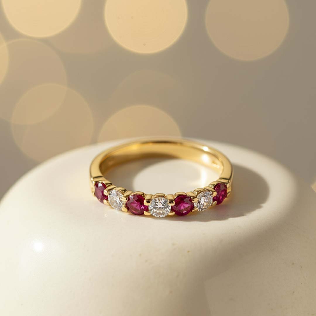 14KT Yellow Gold Ruby & Diamond Half Eternity Band (RB/DIA: 1.00 CTS)