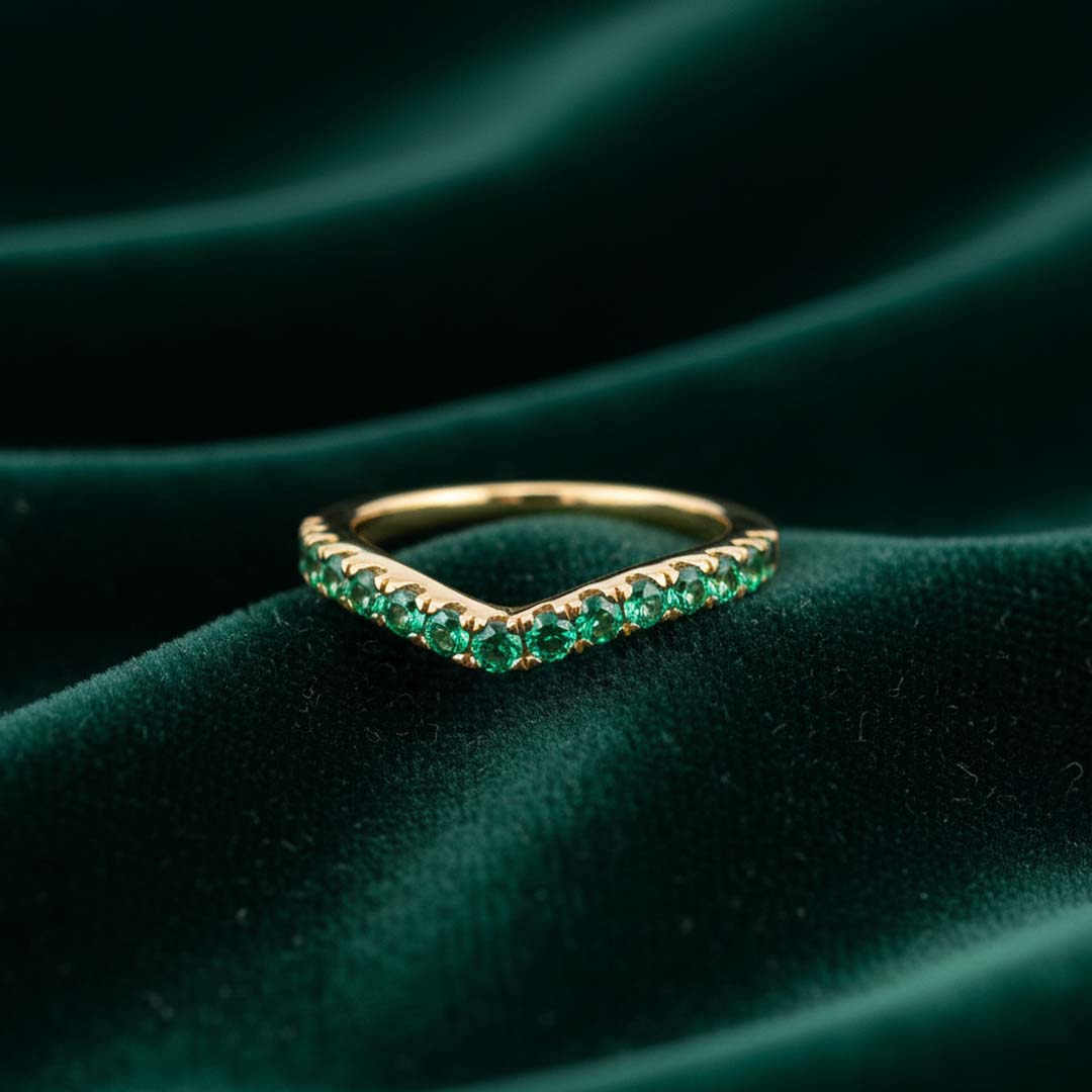 14KT Yellow Gold Emerald (0.50 cts) Curved Stackable Band Ring