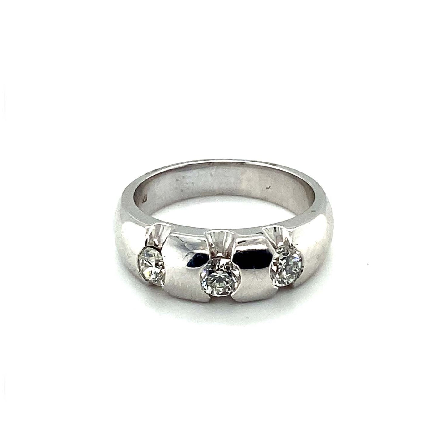 Modern luxury meets timeless power in this Men’s Half Bezel 1.15 CT Three-Diamond Ring