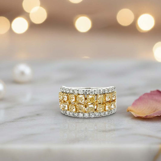 18KT Gold Yellow and White Diamond Double Row Band | 2.45ct Yellow Diamonds & 0.92ct White Diamonds